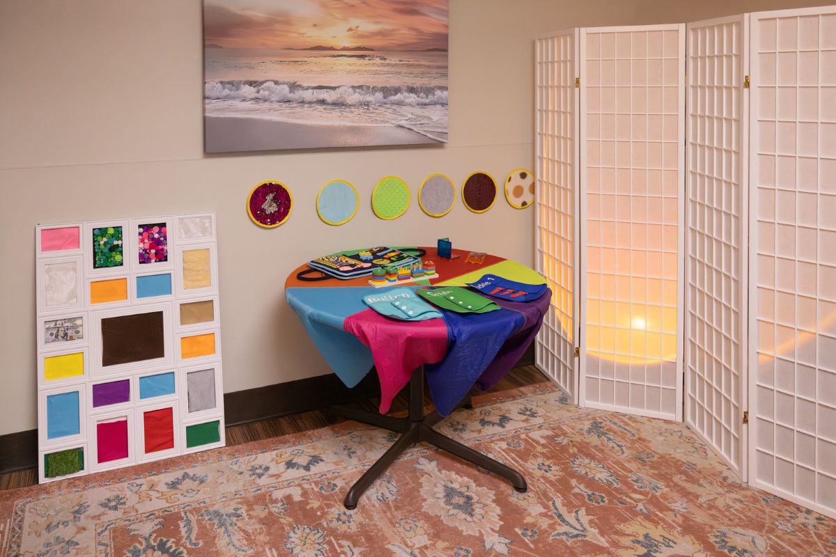 Fabric occupational therapy activity set up on table